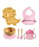 Myneemoe Bamboo Baby Feeding Set with Leo Suction Plate, Bowl, Spoon, Fork, Silicone Bib & Training Cup - 6 Piece Set (6 Months+)