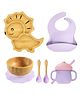 Myneemoe Bamboo Baby Feeding Set with Leo Suction Plate, Bowl, Spoon, Fork, Silicone Bib & Training Cup - 6 Piece Set (6 Months+)