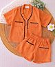Qvink Cotton Woven Half Sleeves Lace Embellished Shirt & Shorts Set - Orange