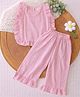 Qvink Cotton Woven Sleeveless Checked Frill Detailed Coordinating Top & Pants Set - Pink