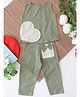 Qvink Cotton Woven Sleeveless Heart Patch Detailed Top & Pants Set - Olive Green