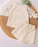 Qvink Cotton Woven Half Sleeves Floral Embroidered Coordinating Top & Shorts Set - Off White