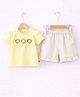 POP STREET KIDS Cotton Knit Half Sleeves Frill Bunny Patch & Bow Applique Detailed Top & Shorts Set - Yellow