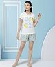 Lil Tomatoes Cotton Jersey Knit Half Sleeves Sicily Text Printed Tee & Shorts Night Suit - Blue