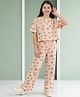 Lil Tomatoes Cotton Jersey Knit Half Sleeves Floral Printed Coordinating Tee & Pajama Night Suit - Peach