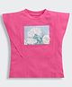 Tiny Girl Knit Cap Sleeves Floral & Pearl Applique Detailed Top - Hot Pink