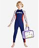 Little Surprise Box Neoprene Full Sleeves Nautical Theme Printed Swimsuit With Free Wash Bag - Navy Blue