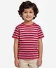Campana 100% Cotton Knit Half Sleeves Striped Tee - Red & Light Grey