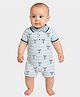 Mi Arcus Cotton Elastane Knit Half Sleeves Koala Printed Romper - Blue & White
