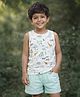 Mi Arcus 100% Cotton Knit Sleeveless Animals Printed Tee & Shorts Set - White & Aqua