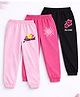 Trampoline Cotton Blend Knit Pack Of 3 Hawaii & Aloha Text Printed Track Pants - Pink Grey & Black