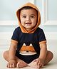 My Milestones 100% Cotton Knit Half Sleeves Fox Embroidered Hooded  Romper - Navy Blue