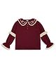 My Milestones 100% Cotton Knit Full Sleeves Floral Embroidered Lace Detailed Top - Maroon