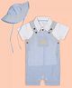 My Milestones 100% Cotton Knit Sleeveless Striped Dungaree With Tee & Hat - Blue