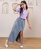 Shorgul Cotton Knit Half Sleeve Solid Ribbed Top & Front Slit Detailed Skirt Set - Purple