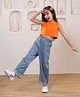 Shorgul Cotton Knit Sleeveless Solid Crop Top & Jeans Set - BlackOrange