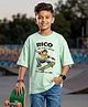 Kaboosh Cotton Knit Drop Shoulder Half Sleeves Rico The Street Skater Text Printed Tee - Pista Green