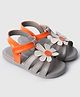 Toothless Floral Applique  Detailed Velcro Closure Sandals - Grey & Orange