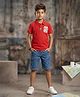 Kaboosh Cotton Knit Half Sleeves Tokyo Text Patch Detailed Polo Tee & Shorts Set -  Red & Blue