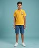 Kaboosh Cotton Knit Half Sleeves Smiley Patch Detailed Polo Tee & Shorts Set - Yellow & Blue