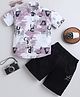 BT DEZINES Cotton Blend Woven Half Sleeves Abstract & Typography Printed Shirt & Capri Set - Lilac