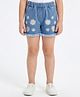 Creative Kids Denim Cotton Floral Embroidery Shorts - Light Blue