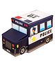 New Pinch Kids Police Bus Shape Storage Box With Lid Cum Sitting Stool Cum Playing Toy | Collapsible, Hard Cardboard- Blue
