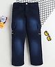 Fourfolds Denim Woven Foster Text Embroidered Cargo Style Washed Jeans - Navy Blue