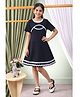 Little Marine Cotton Blend Knit Half Sleeves Ric Rac Lace Embellished Dress - Black