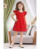 Little Marine Cotton Blend Knit Flutter Sleeves Pearls & Sequin Embellished Dress - Red
