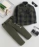 Fourfolds Cotton Blend Woven Full Sleeves Checked Shirt & Pants Set - Olive Green