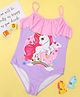 Yellow Bee Sleeveless Ruffle Detailed Unicorn Printed One Piece Swimsuit - Purple