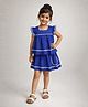 The Magic Wand Cotton Woven Frill Sleeves Lace Embellished Frock Style Top & Skirt Set - Royal Blue
