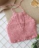 Woonie Cotton Hand Knitted Sleeveless Crochet Solid Top - Pink