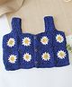 Woonie Cotton Hand Knitted Sleeveless Floral Designed Crochet Top - Blue