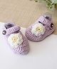 Woonie Floral Applique Detailed Handmade Booties - Purple