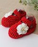 Woonie Floral Applique Detailed Handmade Booties - Red
