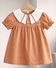 POP STREET KIDS Cotton Blend Woven Half Puffed Sleeves Solid Dress - Brown