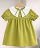 POP STREET KIDS Cotton Blend Woven Half Puffed Sleeves Solid Dress - Green