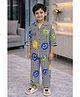 POP STREET KIDS Cotton Blend Woven Full Sleeves Abstract & Smiley Printed Coordinating Shirt & Pajama Night Suit - Multi Colour