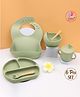 Puchku 6 Pcs Silicone Baby Feeding Set, BPA Free & Microwave Safe Dinner Tableware Kit - Feeding Bowl, Suction Plate, Cup, Spoon, Fork & Bib for Kids -Green
