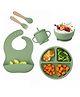 Puchku 6 Pcs Silicone Baby Feeding Set, BPA Free & Microwave Safe Dinner Tableware Kit - Feeding Bowl, Suction Plate, Cup, Spoon, Fork & Bib for Kids (green)