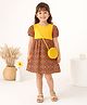 Little Ginnie Cotton Woven Half Puffed Sleeves Abstract Printed Dress With Crossbody Bag - Yellow