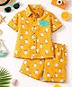 Little Ginnie Cotton Woven Half Sleeves Sheep Printed Coordinating Shirt & Shorts Set - Yellow