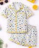 Little Ginnie Cotton Woven Half Sleeves Dinosaur Printed Coordinating Shirt & Shorts Set - White