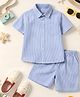 Little Ginnie Cotton Woven Half Sleeves Striped Shirt & Shorts Set - Blue