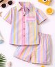 Little Ginnie Cotton Woven Half Sleeves Striped Coordinating Shirt & Shorts Set - Multi Colour