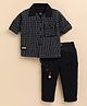 LITTLE COLLARS Cotton Woven Half Sleeves Checked Shirt Typography Printed Tee & Pant Set - Black