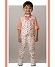 LITTLE COLLARS Blended Knit Full Sleeves Alphabets Printed 3 Piece Party Suit Set With Bow  - Peach