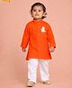 JBN Creation Cotton Woven Hanuman Jayanti Theme Full Sleeves Hanuman Printed Kurta & Pyjama Set - Orange